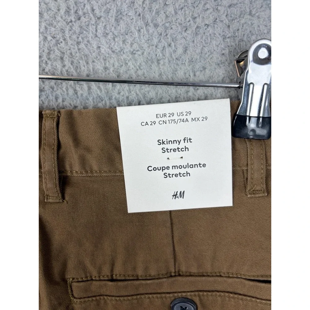 H&M Mens Skinny Fit Stretch Chino Pants Brown 29x29 0710876 3 New